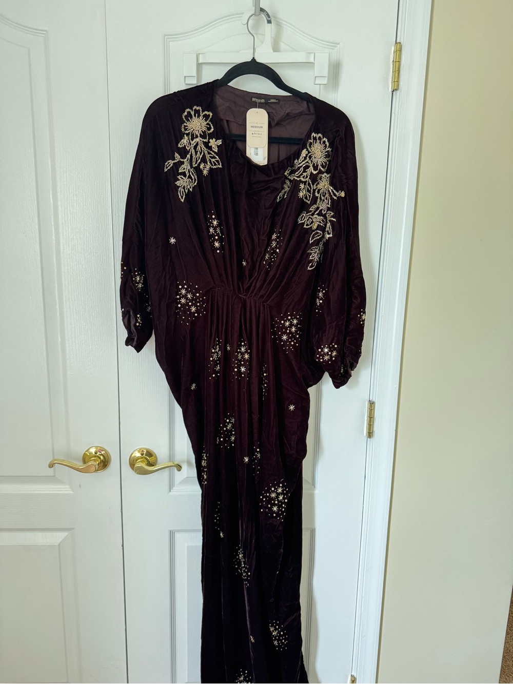 Embroidered Velvet Kaftan in Deep Plum